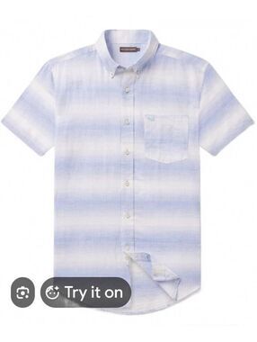Southern Marsh Mens Richard linen blend shirt Small Blue wht